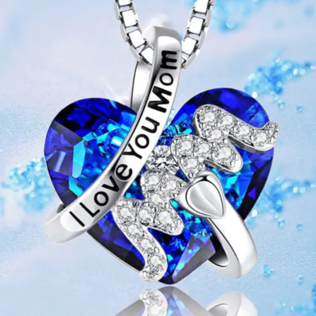 Red or Blue Heart Crystal Necklace