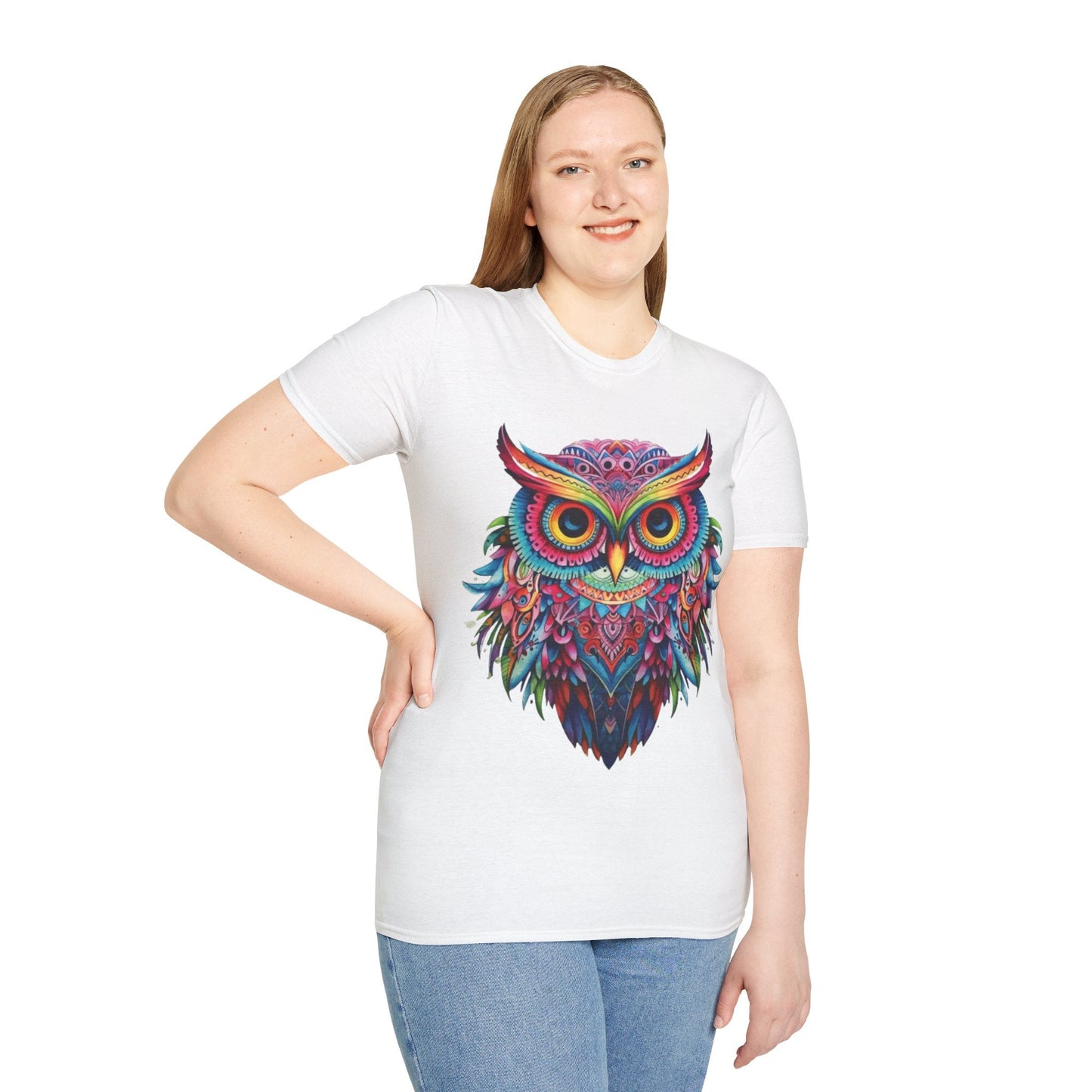 Colorful Owl Mandala Style Shirt | Owl Lover Gift | Unisex Softstyle Tee | Madfox Creations Co.