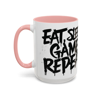 Eat, Sleep, Game, Repeat. Accent Coffee Mug (11, 15oz) | Gamer Gift & Merch | Madfox Creations Co.