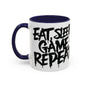 Eat, Sleep, Game, Repeat. Accent Coffee Mug (11, 15oz) | Gamer Gift & Merch | Madfox Creations Co.