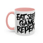 Eat, Sleep, Game, Repeat. Accent Coffee Mug (11, 15oz) | Gamer Gift & Merch | Madfox Creations Co.