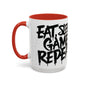 Eat, Sleep, Game, Repeat. Accent Coffee Mug (11, 15oz) | Gamer Gift & Merch | Madfox Creations Co.