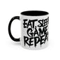 Eat, Sleep, Game, Repeat. Accent Coffee Mug (11, 15oz) | Gamer Gift & Merch | Madfox Creations Co.