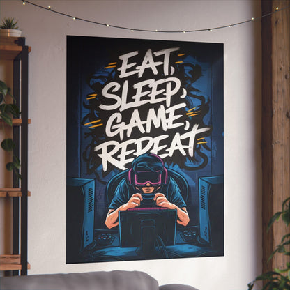 Eat, Sleep, Game, Repeat. Matte Vertical Poster | Gamer Gift & Decor | Madfox Creations Co.