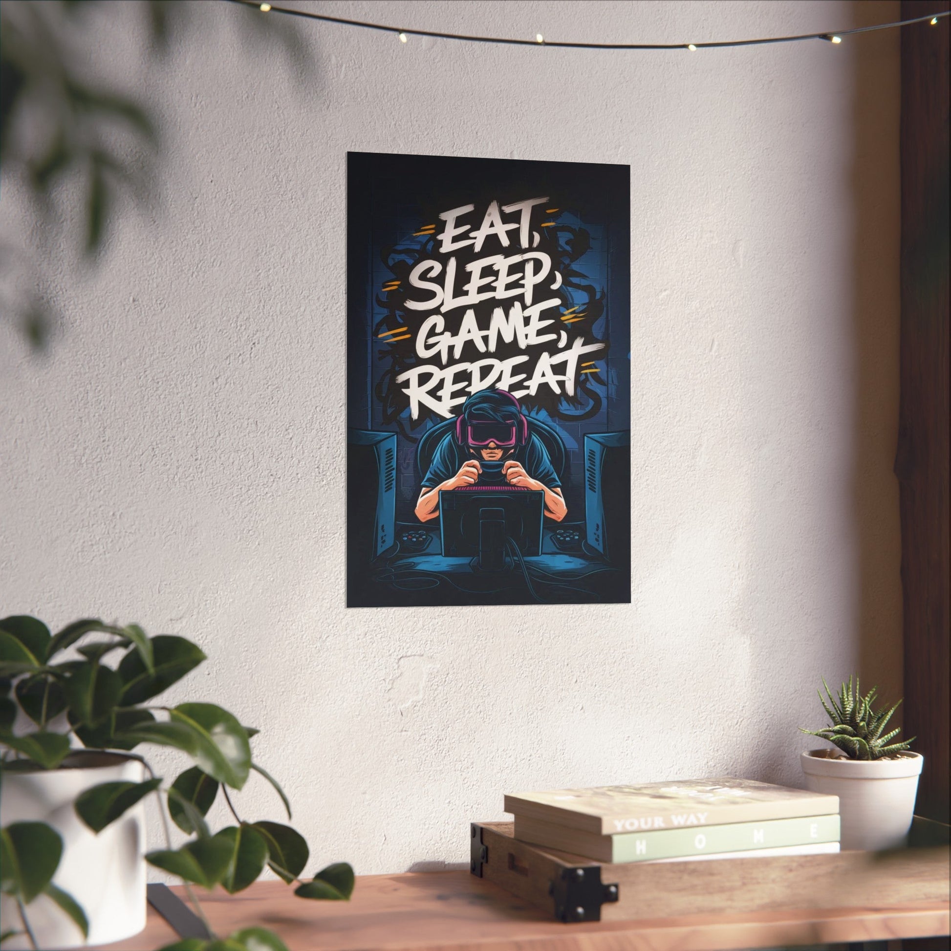 Eat, Sleep, Game, Repeat. Matte Vertical Poster | Gamer Gift & Decor | Madfox Creations Co.