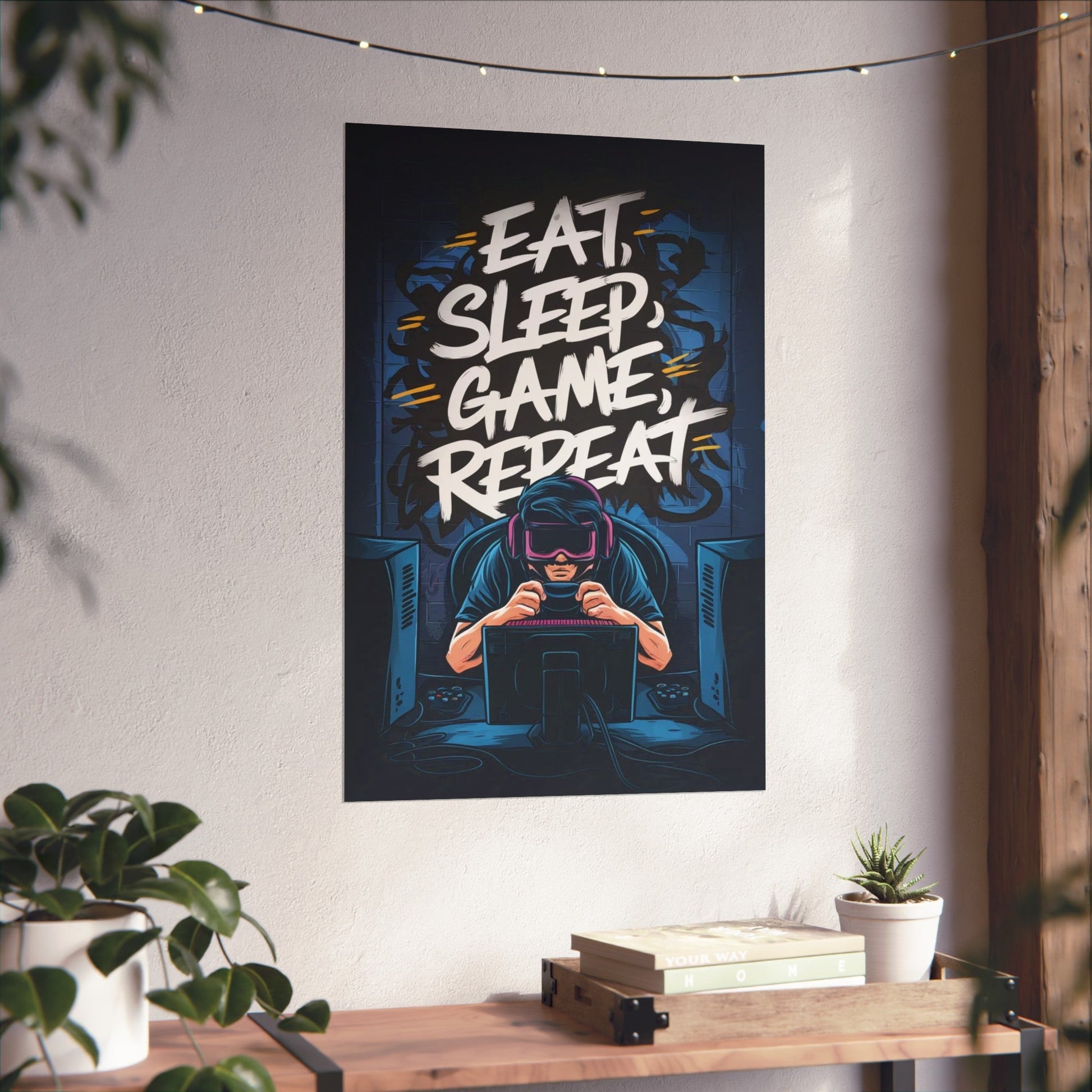 Eat, Sleep, Game, Repeat. Matte Vertical Poster | Gamer Gift & Decor | Madfox Creations Co.