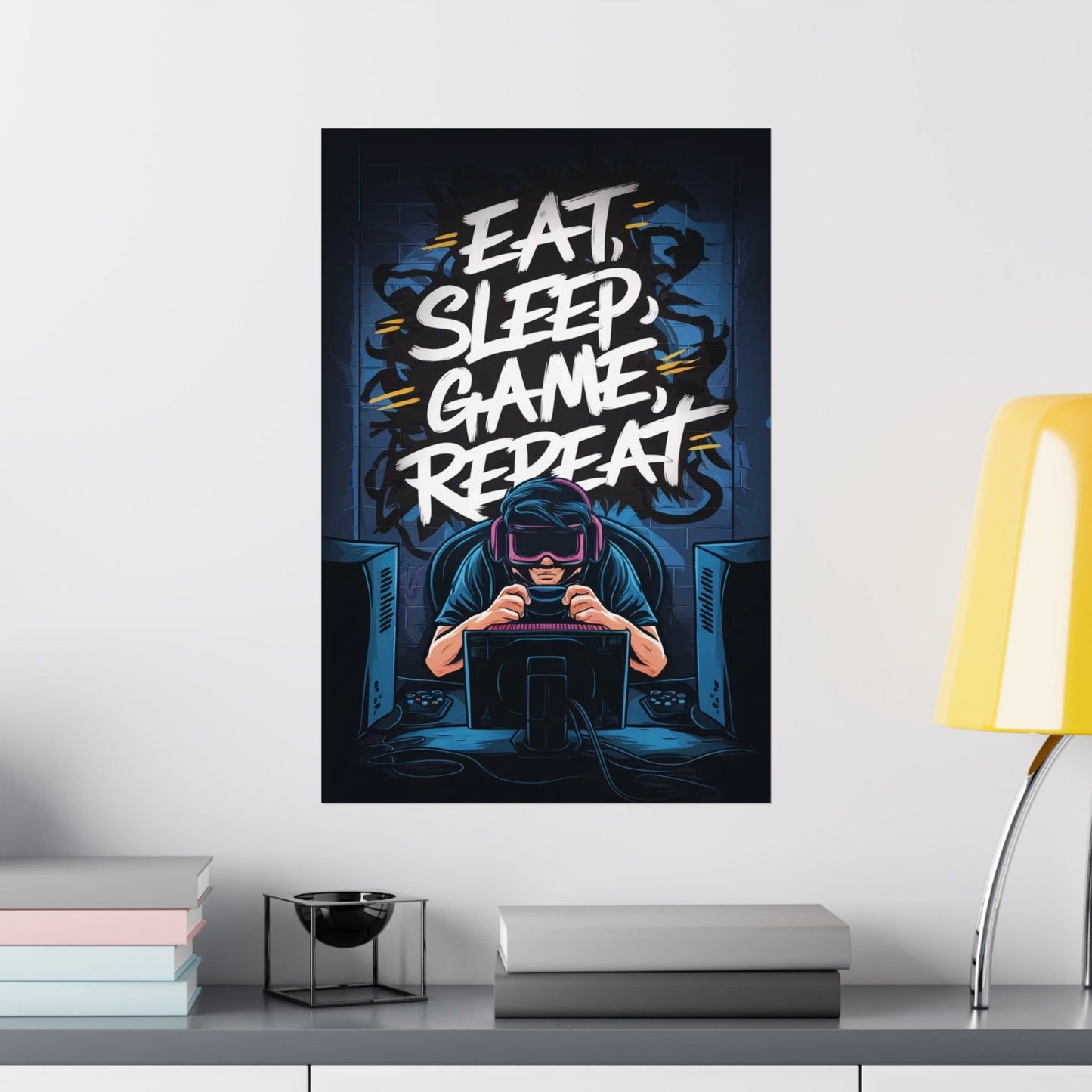 Eat, Sleep, Game, Repeat. Matte Vertical Poster | Gamer Gift & Decor | Madfox Creations Co.