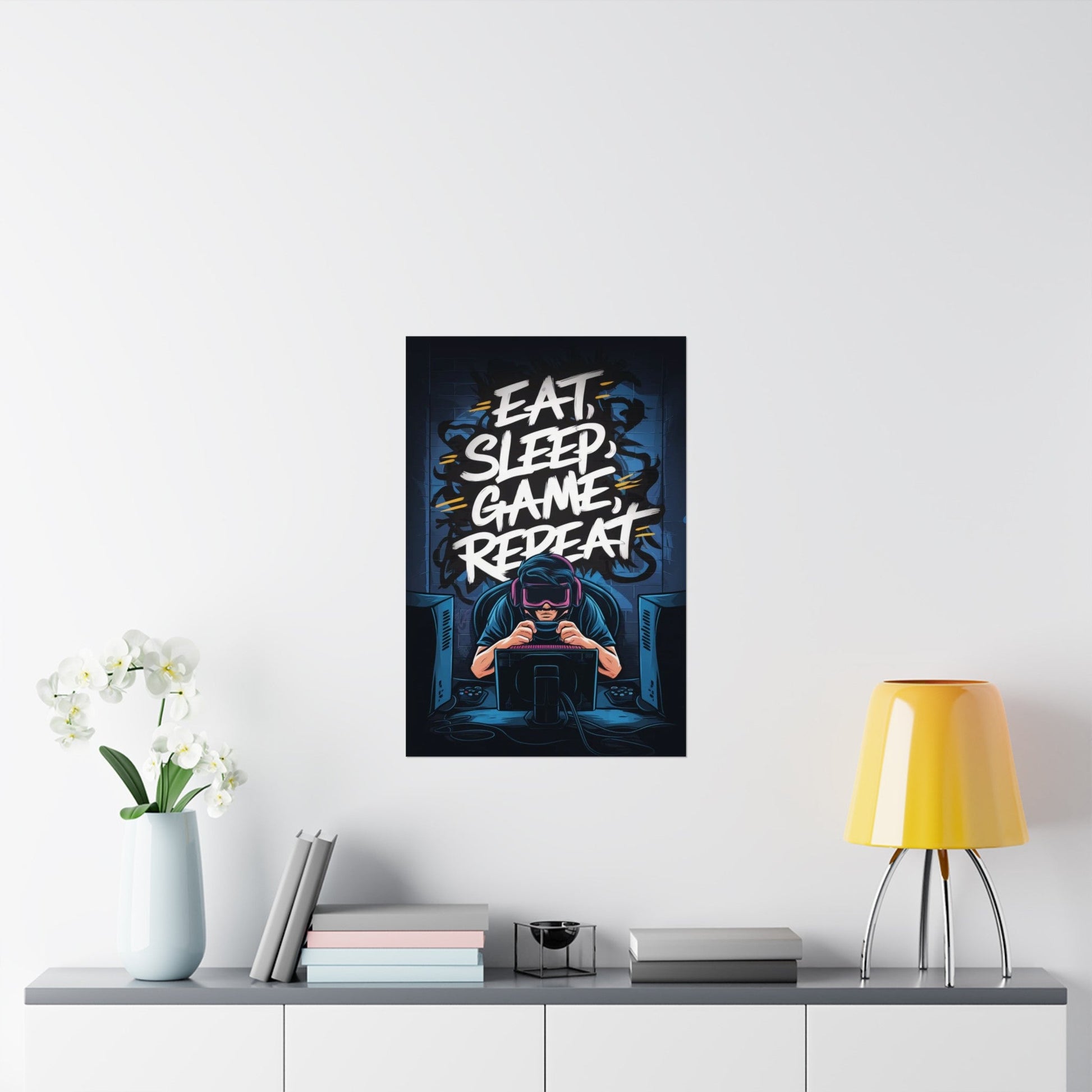 Eat, Sleep, Game, Repeat. Matte Vertical Poster | Gamer Gift & Decor | Madfox Creations Co.