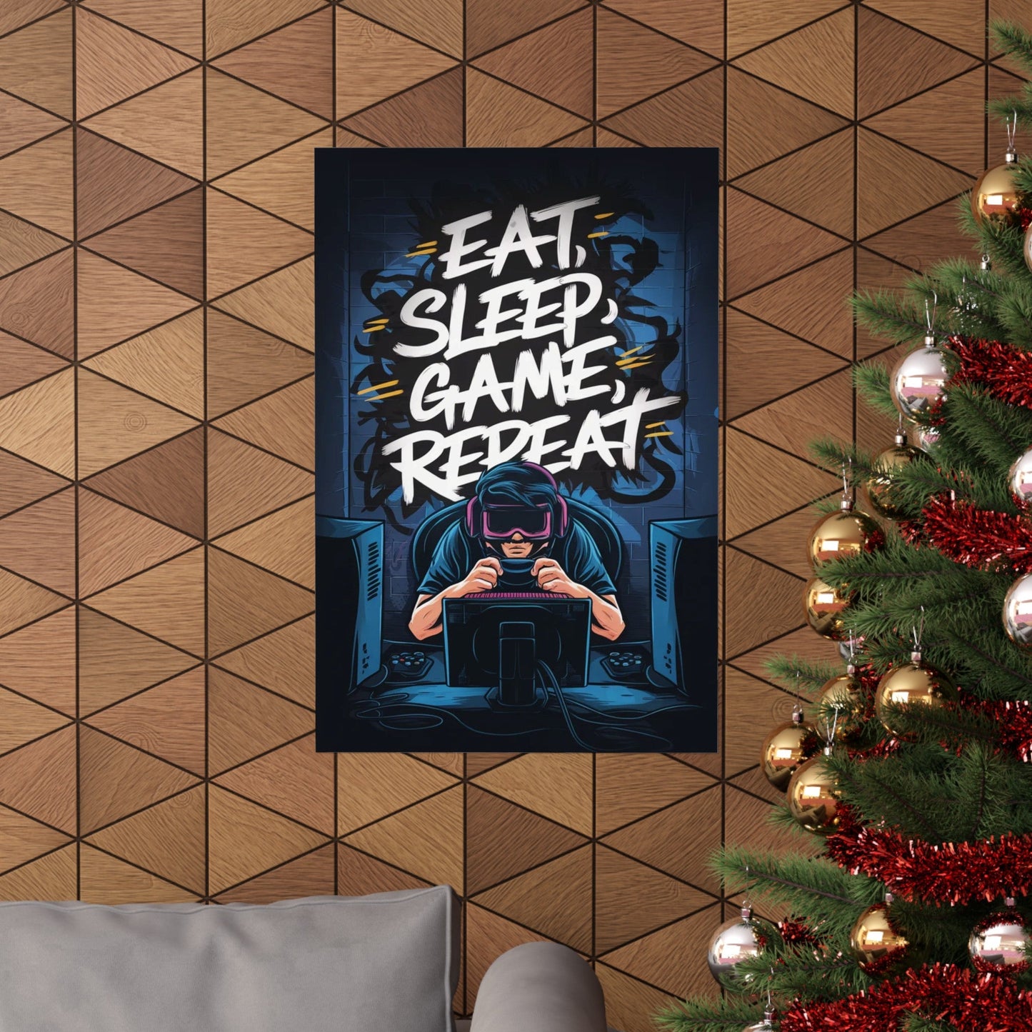 Eat, Sleep, Game, Repeat. Matte Vertical Poster | Gamer Gift & Decor | Madfox Creations Co.