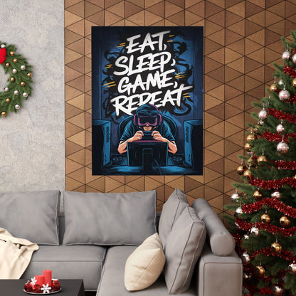 Eat, Sleep, Game, Repeat. Matte Vertical Poster | Gamer Gift & Decor | Madfox Creations Co.