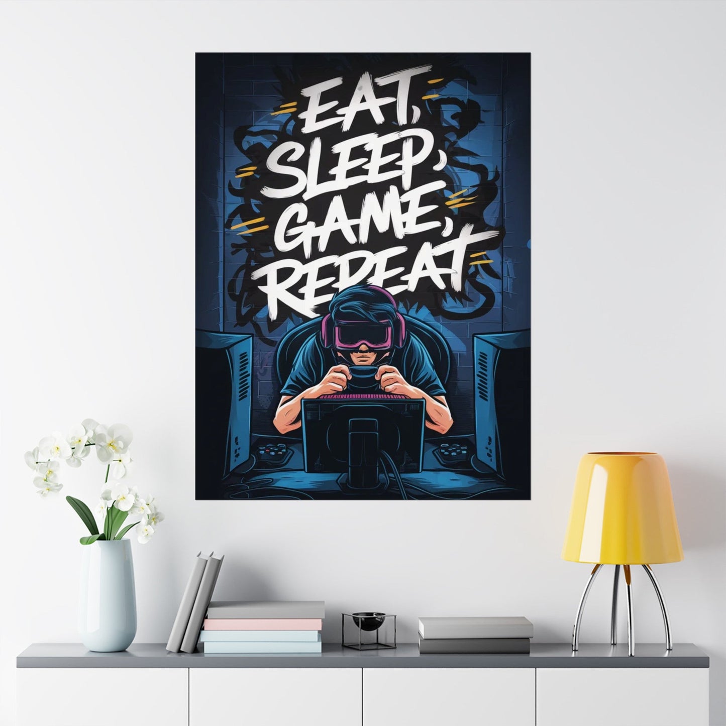 Eat, Sleep, Game, Repeat. Matte Vertical Poster | Gamer Gift & Decor | Madfox Creations Co.