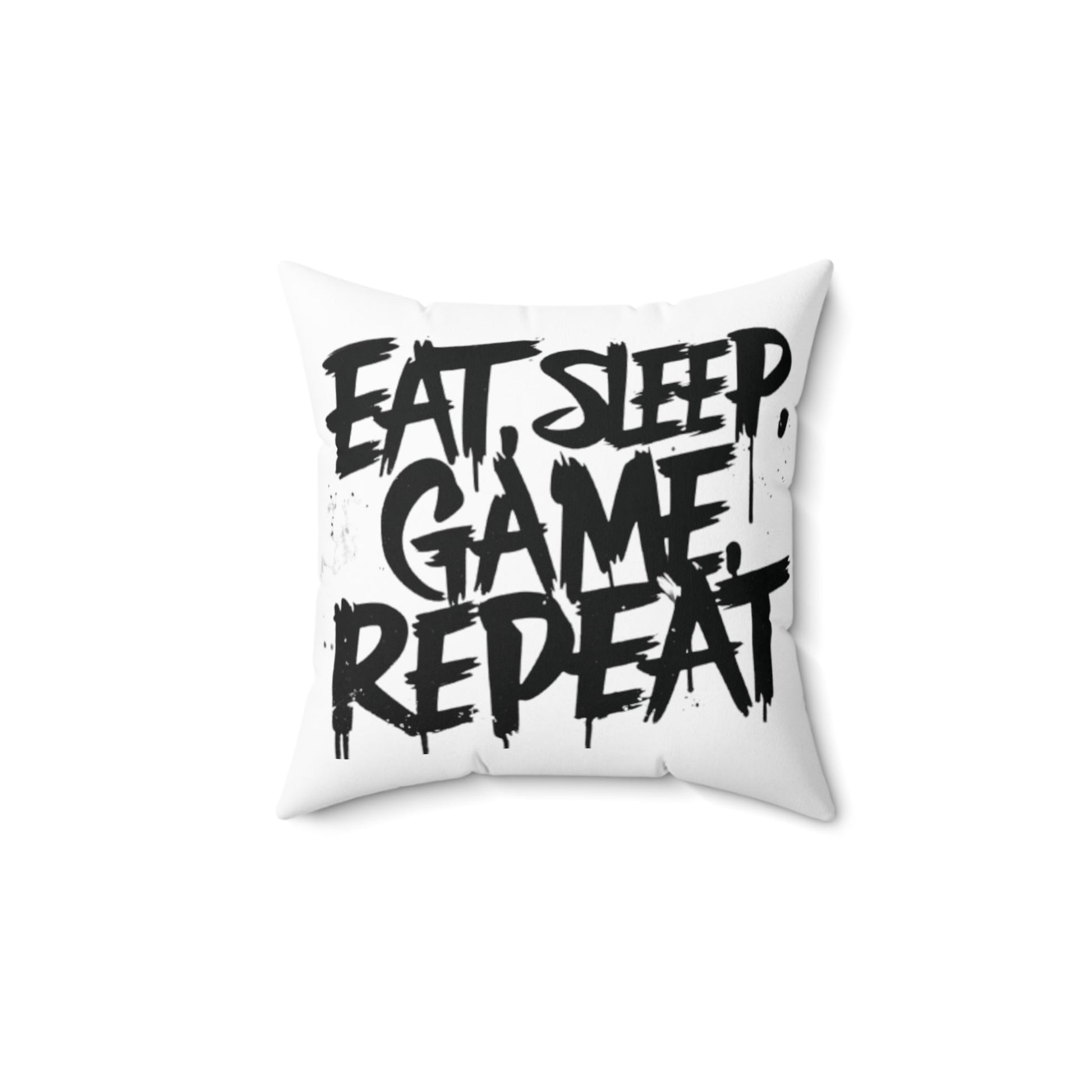 Eat, Sleep, Game, Repeat. Spun Polyester Square Pillow | Gamer Gift & Decor | Madfox Creations Co.