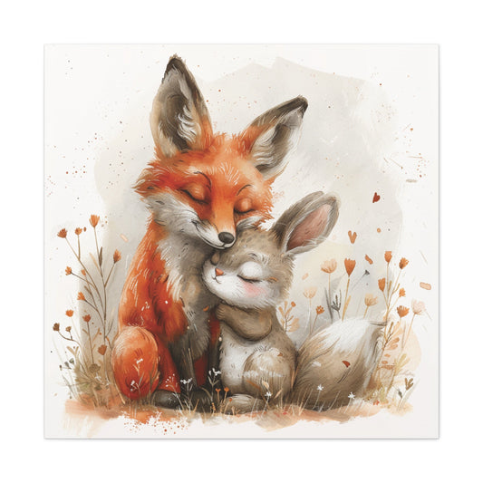 Fox And Bunny Cuddling Canvas | Homewarming Gift | Madfox Creations Co.