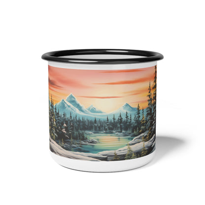 Nordic Landscape | Snowy Sunset | Enamel Camp Cup | Madfox Creations Co.