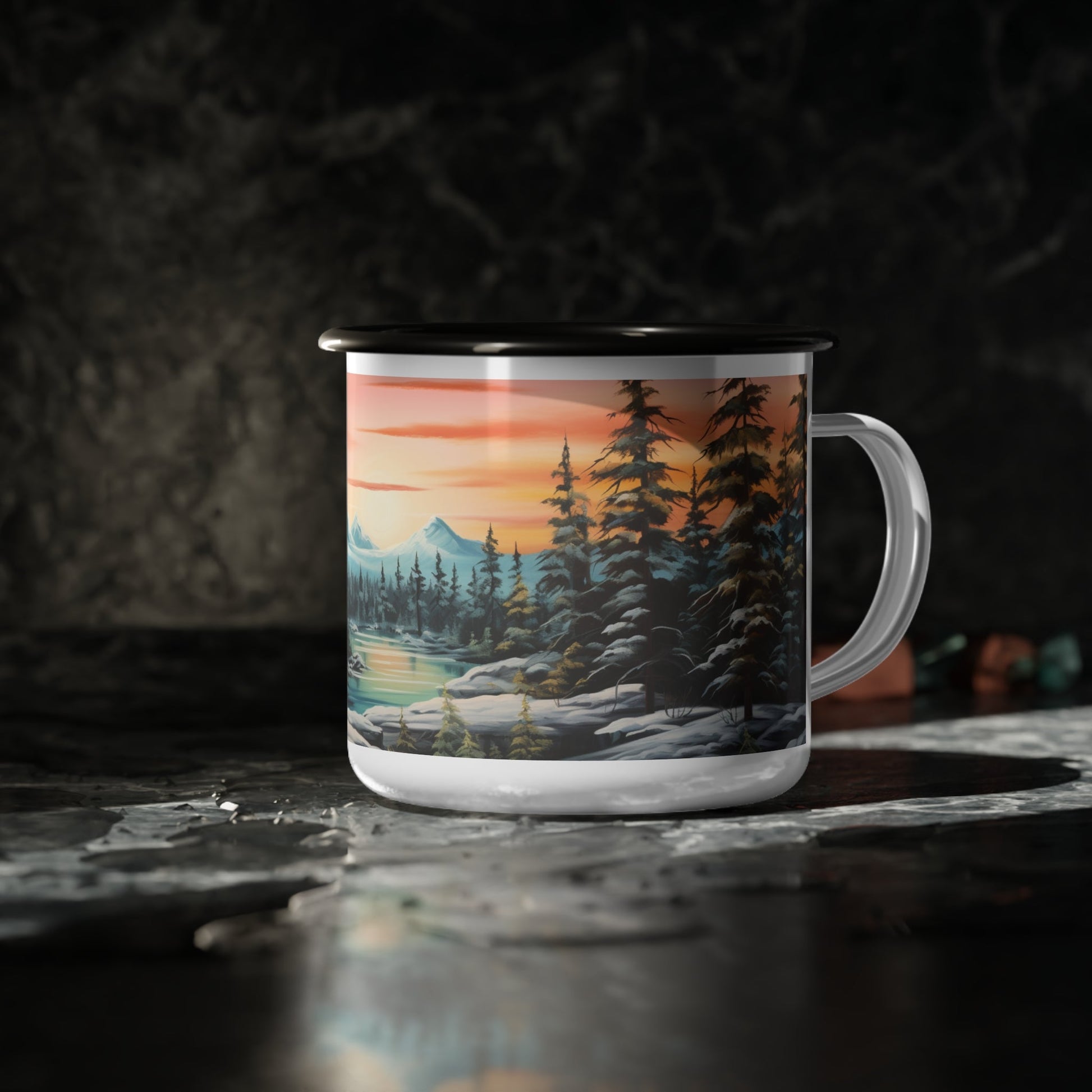 Nordic Landscape | Snowy Sunset | Enamel Camp Cup | Madfox Creations Co.