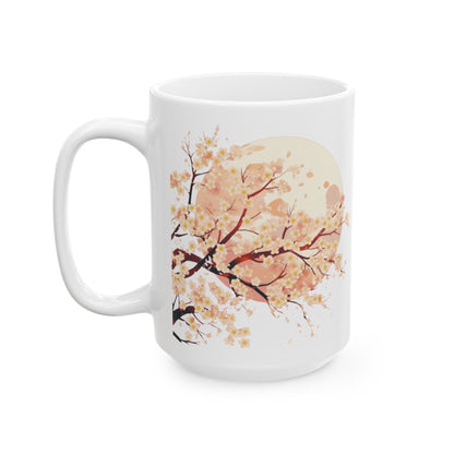 Sakura Tree In Front Of The Moon Ceramic Mug, (11oz, 15oz) | Madfox Creations Co.