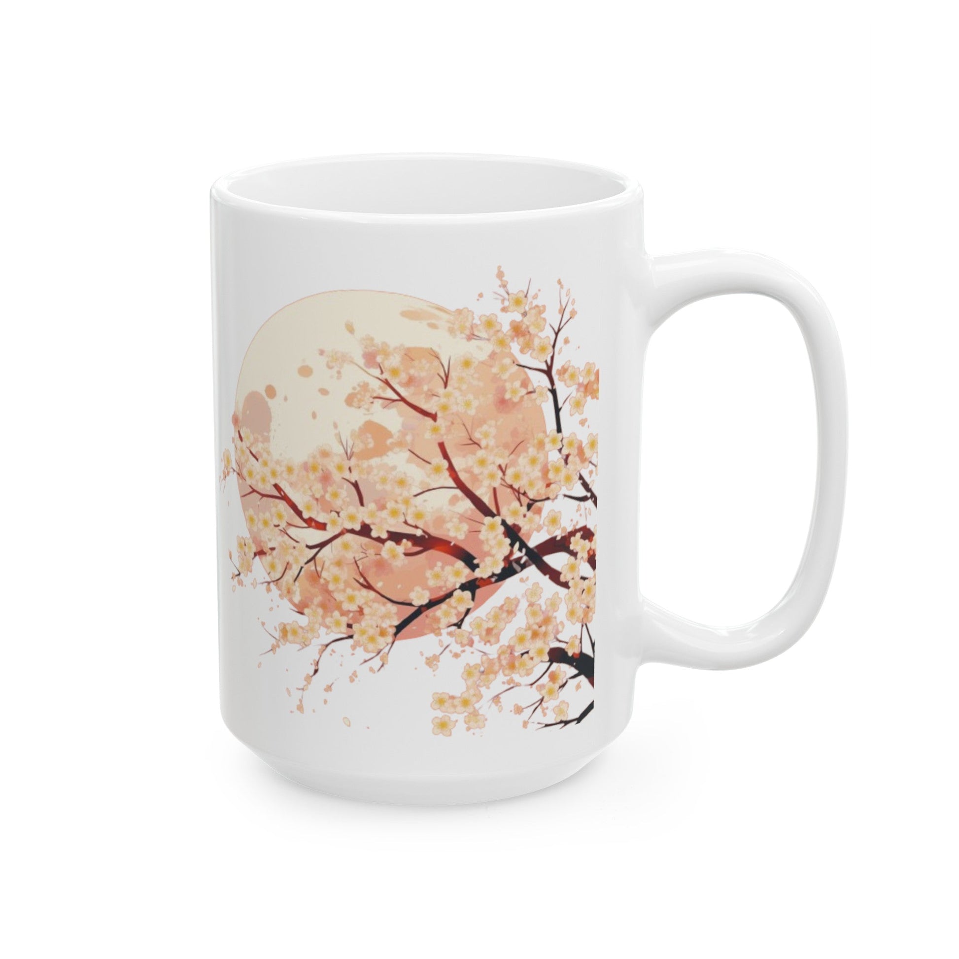 Sakura Tree In Front Of The Moon Ceramic Mug, (11oz, 15oz) | Madfox Creations Co.