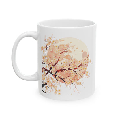 Sakura Tree In Front Of The Moon Ceramic Mug, (11oz, 15oz) | Madfox Creations Co.