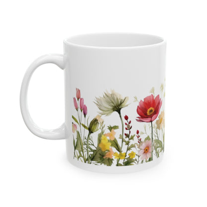 Wildflower Print Ceramic Mug, (11oz, 15oz) | Madfox Creations Co.