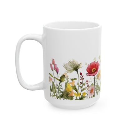 Wildflower Print Ceramic Mug, (11oz, 15oz) | Madfox Creations Co.